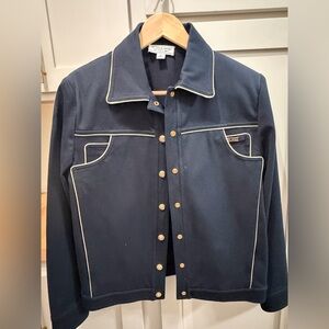 St. John Navy Blazer Jacket with Cream Piping and Gold Buttons